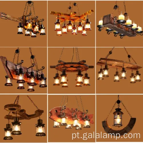 Luz pendente de madeira industrial vintage para barra de bar